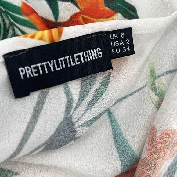 Prettylittlething Womens Tropical Paradise Tie Romper V Neck Green White Size 2 - Picture 5 of 10